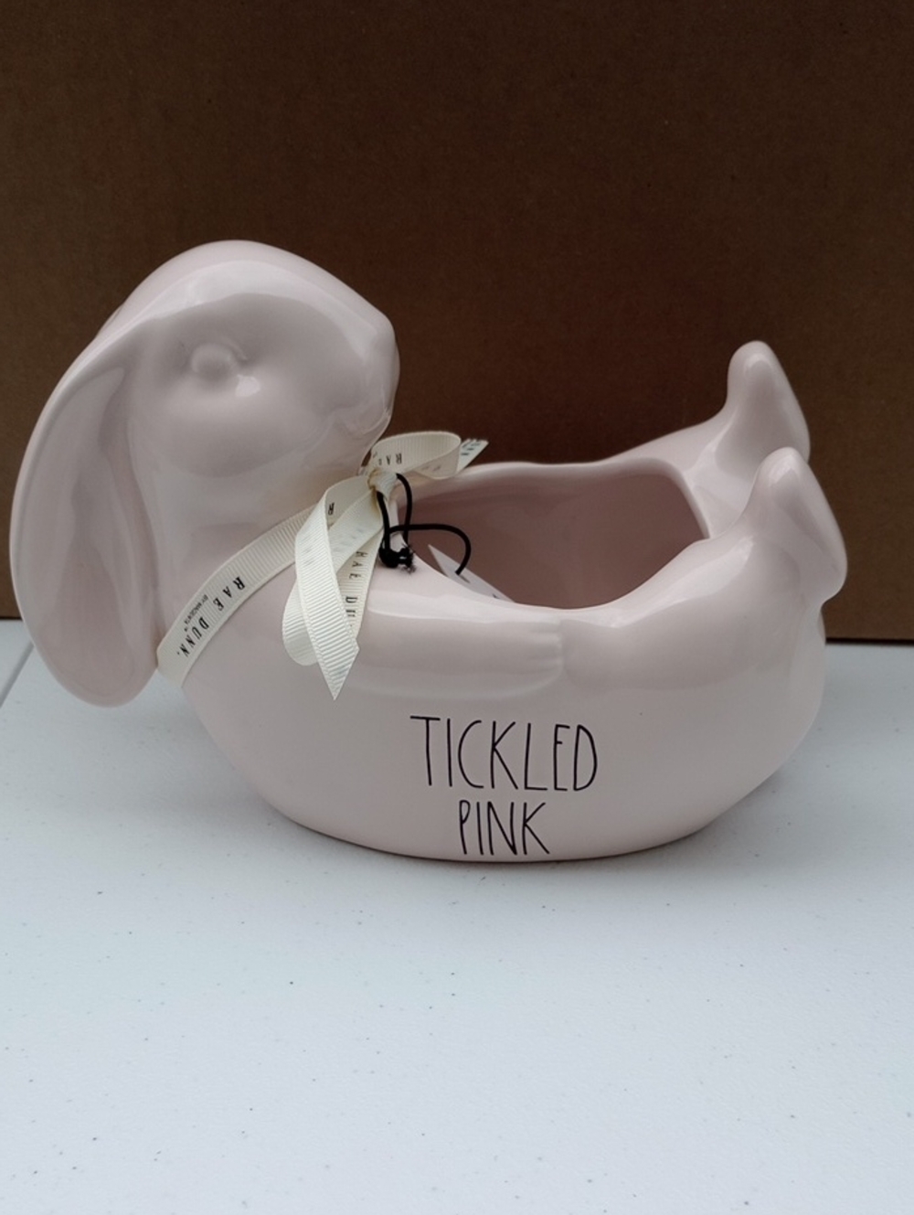 NWT Rae Dunn Pink Glazed Bunny Planter